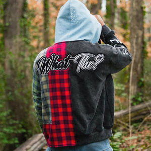 Sweat à capuche zippé brodé et imprimé sur mesure en flanelle de coton épais patchwork OEM - Product Image 2