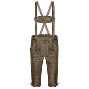 Lederhosen Bávaros Auténticos de Primera Calidad al por Mayor, Pantalones Cortos Tradicionales Alemanes de Gamuza Genuina para Hombre con Tirantes para el Oktoberfest - Product Image 1