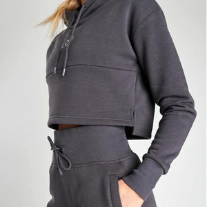 Nuevo Diseño, Sudadera Corta de Algodón de Color Sólido, Precio al por Mayor para Mujer, Sudadera Corta Informal y Transpirable con Cuello Redondo para Mujer - Product Image 6