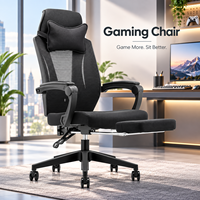 Chaise de jeu ergonomique avec repose-pieds, dossier en maille respirante, appui-tête réglable pour bureau d'ordinateur, bureau à domicile et salle de jeu