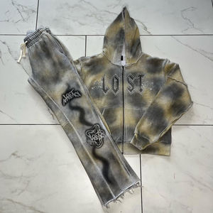 Ensemble survêtement et sweat à capuche d'hiver de haute qualité, logo personnalisé, 100 % coton respirant, séchage rapide, effet délavé, pour homme - Product Image 3