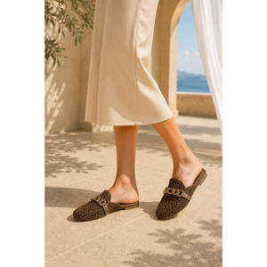 Mink-Colored Woven for Slippers Chain Accessories Fashionable Indoor/Outdoor <b>Slides</b> Breathable Cotton Faux Fur Plastic Summer - Product Image 2