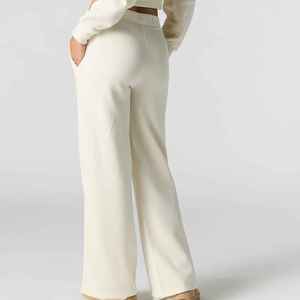 กางเกงขาบานผ้าขนแกะโพลีเอสเตอร์/ ผ้าฝ้ายเอวยางยืดทรงหลวมใส่สบายเป็นมิตรต่อสิ่งแวดล้อมสำหรับฤดูหนาว - Product Image 2