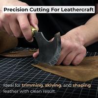 Couteau rond en cuir (demi-lune) forgé à la main en acier au carbone trempé, manche ergonomique en frêne, avec étui en cuir