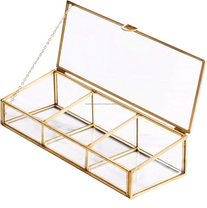 Golden Handmade Vintage Rectangle Luxury Storage Jewelry <b>Box</b> <b>Clear</b> Glass Brass Metal Lid Customizable Size Shape Cosmetic - Product Image 1