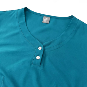 Barato poliéster cuello en V Split logotipo personalizado uniformes de hospital uniformes médicos trajes enfermera Scrub uniforme conjunto - Product Image 5