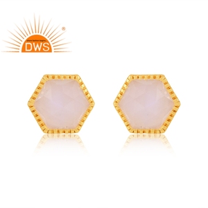Última tendencia 925 plata esterlina chapado en oro Arco Iris Luna piedra Hexagonal Stud pendiente Demi joyería fina fabricación - Product Image 1