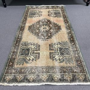 1.7x3.3 ft Small Turkish Rug, Vintage Rug, <b>Brown</b> Beige Animal Print <b>Wool</b> Rug - Product Image 2