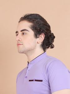 Camiseta de media manga con cuello mandarín para hombre de primera calidad, ropa informal cómoda de algodón 100% para trajes diarios y oficina - Product Image 5