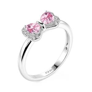 Anillo de promesa Jeulia de plata de ley con diseño de lazo rosa y corazón - Product Image 2