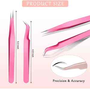 Pince à épiler pour extensions de cils, 6 pièces, pointes droites et incurvées en fibres, pinces à épiler greffées en acier inoxydable - Product Image 2