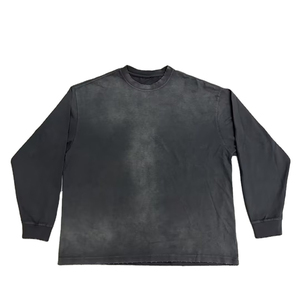 OEM Custom <b>Logo</b> 100% Cotton T Shirt Washed Long Sleeve Tshirt Blank Custom Distressed Tee Shirts Embroidery for Men - Product Image 1