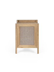Modern Bedside Table with Open <b>Shelving</b> and Woven Detail - Product Image 3