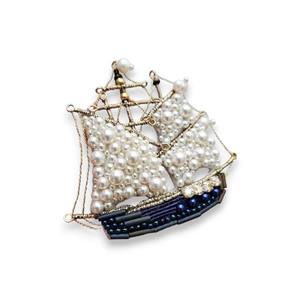 Broche de pájaro con cristal y Perla Bordado a mano y alambre de lingotes Broche de moda con cuentas - Product Image 3