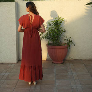 ชุดคาฟตันแขนสั้นโบฮีเมียนสีพื้นใส่ไปปาร์ตี้ฤดูร้อน - Product Image 5