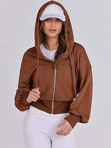 Women's Cropped Long Sleeve Zip up <b>Hoodie</b> Sweatshirts Jackets - Product Image 2