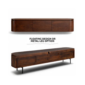 Shant - Solid Mango Wood TV <b>Unit</b> | Japandi (<b>Floating</b>) Lowboard Living Room Furniture | Storage Cabinet Multi Size Colors - Product Image 4