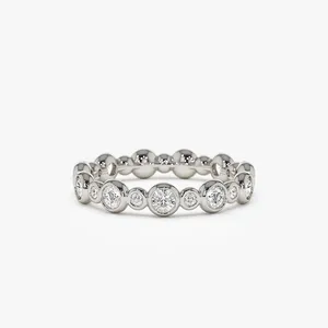 Anillos de Eternidad de Boda de Oro Sólido de 18K con Diamantes Reales, Talla Personalizada, Engaste de Bisel, Diamante Redondo Natural con Tamaños Alternados - Product Image 2