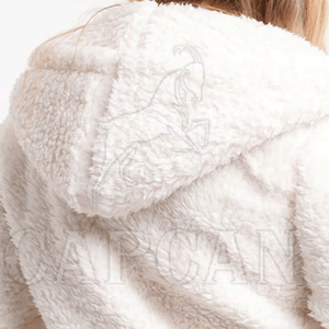 Hoodie long personnalisable pour femme, en tricot, doublé sherpa, avec fermeture éclair Buffalo, vêtement d'hiver, imperméable, séchage rapide, effet matelassé - Product Image 5