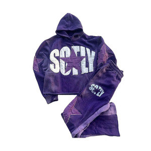 Joggers en coton surdimensionnés avec logo personnalisé pantalon de survêtement évasé en molleton écologique ensemble de survêtements pour l'hiver - Product Image 1