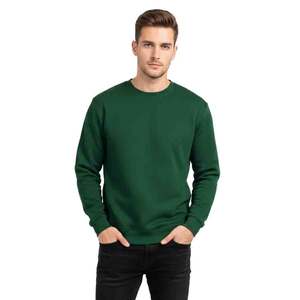 Crewneck <b>Sweatshirt</b> Men's 400gsm Heavyweight Cotton <b>Fleece</b> Pullover Anti-Shrink Dark Green <b>Sweatshirt</b> Factory OEM - Product Image 1