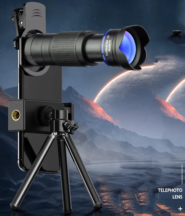 Monokulares Teleskop HD optische 36X Teleobjektiv-Kits für Mobiltelefon mit bluetooth-Fernbedienung, Stativ und Metallclip