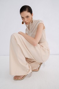 Nouveau design de pantalons de bureau pour femmes taille haute Leon pantalon à jambes larges tissu écologique étiquettes personnalisées blanc Vietnam grossiste - Product Image 5