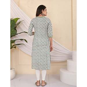 Cotton <b>Block</b> <b>Printed</b> Sea Green Jaal Kurti Traditional Indian Ethnic Floral <b>Printed</b> Long Stitched Rayon Daily Wear for Party - Product Image 5