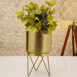 Pot de fleurs en métal doré avec support élégant, jardinière pour balcon, espace de vie, table, pot de fleurs d'intérieur, cadeau festif, décorations pour la maison - Product Image 1
