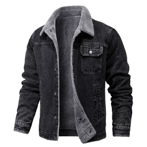 Veste en jean en polaire pour homme tendance 2020, veste en denim doublée en sherpa en coton d'hiver, veste de camionneur - Product Image 1