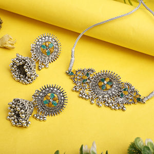 GS Green Yellow Round Center Flower <b>Choker</b> with Zircon for Party Occasions - Product Image 1
