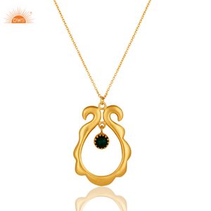 Último diseño hecho a mano 18K chapado en oro verde natural ónix piedra preciosa latón colgante collar Demi joyería fina fabricante - Product Image 4