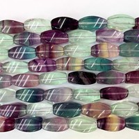 Cuentas de Fluorita Multicolor Sueltas, Facetadas en 4 Lados, Forma Ovalada de Arroz, Grado AAA, Certificadas por GDTC, 15.5 Pulgadas de Largo, para Joyería DIY, Naturales
