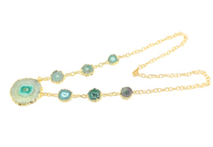 Collier chaîne plaqué or 18 carats de style moderne avec pierre précieuse de quartz solaire fantaisie, cristal de guérison, pierre de naissance, bijoux pour femmes - Product Image 2