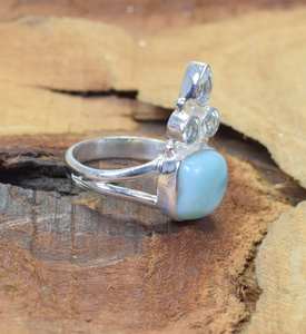 Blue Larimar Sterling Silver Ring Natural Gemstone Handmade Jewelry Elegant Ring US Size 8 Women Gifts - Product Image 3