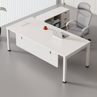 Bureau de direction moderne en forme de L avec armoire latérale, bureau de direction de luxe blanc pour la salle du PDG