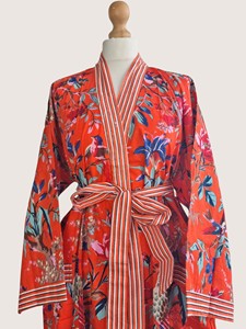 Bata Larga Estampada Floral para Mujer, Manga Larga, Cuello en V, 100% Poliéster, Suave, Informal, para Primavera, con Cierre de Cordón - Product Image 4