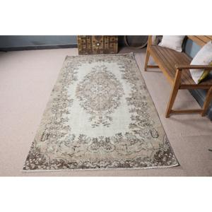 Vintage Area Rug, 4.5x8.6 ft Turkish Rug, <b>Brown</b> Abstract <b>Wool</b> Rug - Product Image 3