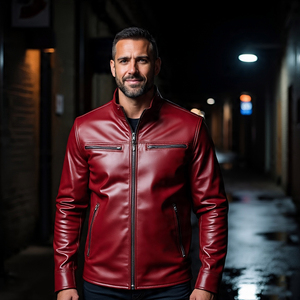 Veste en cuir à col rabattu en métal argenté pour hommes Veste en cuir décontractée coupe-vent Streetwear vintage Spike pour hommes - Product Image 5