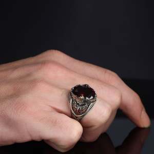 Anillo de Plata de Ley 925 de Alta Calidad para Hombre, Estilo Otomano, Piedra Natural Turca, Moda Azuris VALKH1825 - Product Image 1