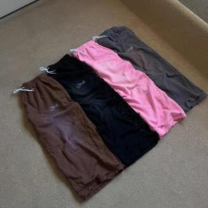 กางเกงวินเทจผ้าฝ้าย 100% หนานุ่ม ล้างสีแบบแอซิด ขอบดิบ ทรงโอเวอร์ไซส์ ขาบาน แต่งคริสตัล - Product Image 5