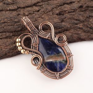 Pendentif Breloque Apaisant en Sodalite Naturelle Taillée en Poire, Enroulé de Fil de Cuivre Plaqué Argent, Pierre Bleue, Collier Tendance - Product Image 4