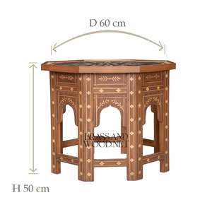 Mesa Auxiliar Octogonal Hecha a Mano con Incrustaciones Geométricas Islámicas y Tallado Intrincado en Madera para Decoración Oriental del Hogar - Product Image 2