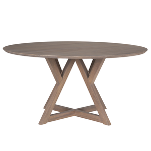 Mesa de Comedor Moderna para Cocina, Estilo Contemporáneo, Base de Madera con Forma Geométrica Triangular, Tapa Redonda de Madera Maciza de Mango - Product Image 1