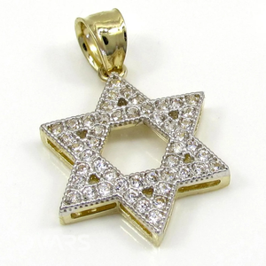 Colgante Estrella de David de Plata de Ley 925 Bañado en Oro con Moissanita, Lujoso, con Engaste de Garra Bañado en Rodio, Colgantes y Dijes - Product Image 1
