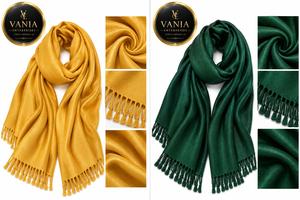 ผ้าพันคอแคชเมียร์พาชมิน่า VANIA ENTERPRISES สีเบจล้วน น้ำหนักเบา สำหรับผู้หญิง ใช้ได้ทุกฤดู ใส่ได้ทุกวัน - Product Image 4