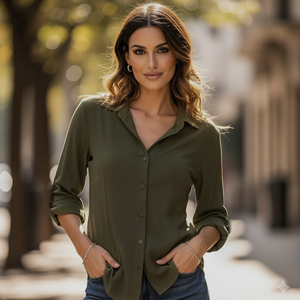 Camisa vaquera informal de manga larga para mujer, estilo vintage, tejida, estampada a rayas, con cuello vuelto, transpirable, holgada, para otoño - Product Image 6