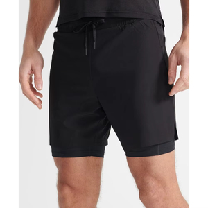 Men's Solid Casual Double <b>Layer</b> Quick Dry Gym Fitness Jogging Shorts with Pocket Eco-Friendly Wholesale 2025 - Product Image 2