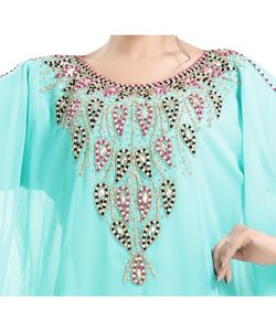 green georgette embroidered zari work islamic <b>kaftans</b> - Product Image 2