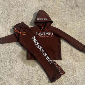 Conjunto Deportivo Personalizado 100% Algodón, Lavado Ácido, Estilo Desgastado, Pantalones Deportivos Acampanados de Secado Rápido con Logotipo Bordado - Product Image 4